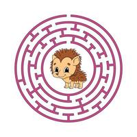 Circle maze. Game for kids. Puzzle for children. Round labyrinth conundrum. Color vector illustration. Find the right path. Education worksheet.