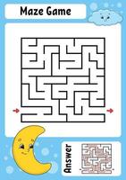 Square maze. Game for kids. Funny labyrinth. Education developing worksheet. Activity page. Puzzle for children. Cartoon style. Riddle for preschool. Logical conundrum. Color vector illustration.