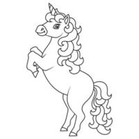 Cute unicorn. Magic fairy horse. Coloring book page for kids. Cartoon style. Vector illustration isolated on white background.