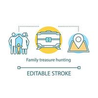 Family treasure hunting concept icon. Time together idea thin line illustration. Geocaching. Search for treasure. Searching for retrieve artifacts. Vector isolated outline drawing. Editable stroke