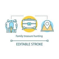 Family treasure hunting concept icon. Time together idea thin line illustration. Geocaching. Search for treasure. Searching for retrieve artifacts. Vector isolated outline drawing. Editable stroke