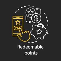 Redeemable points concept chalk icon. Cashback, redeem bonuses idea. Customer loyalty program. Shopping rewards points. Vector isolated chalkboard illustration