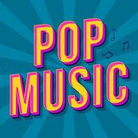 Pop music vintage 3d vector lettering. Retro bold font, typeface. Pop art stylized text. Old school style letters. 90s, 80s poster, banner. Blue halftone comics rays color background