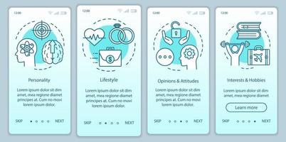 Psychographics targeting turquoise gradient onboarding mobile app page screen vector template. Walkthrough website steps with linear illustrations. UX, UI, GUI smartphone interface concept