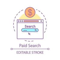 Paid search concept icon. Pay per click advertising, sponsored listing SEM idea thin line illustration. Digital marketing strategy vector isolated outline drawing. Editable stroke