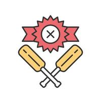 Cricket defeat color icon. Total game result. Championship loss. Loser mark, crossed bats. Game over. Team battle finished. End of play. Match draw. Sports activity. Isolated vector illustration