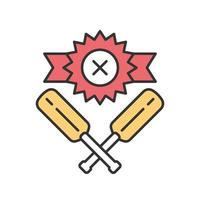 Cricket defeat color icon. Total game result. Championship loss. Loser mark, crossed bats. Game over. Team battle finished. End of play. Match draw. Sports activity. Isolated vector illustration