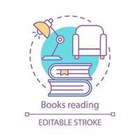 Books reading concept icon. Family time together idea thin line illustration. Reading bedtime stories for children. Fairy tales. Vector isolated outline drawing. Editable stroke