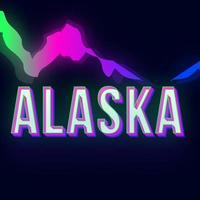 Alaska vintage 3d vector lettering. Retro bold font, typeface. Pop art stylized text. Old school style neon light letters. 90s, 80s poster, banner design. Northern lights dark violet color background