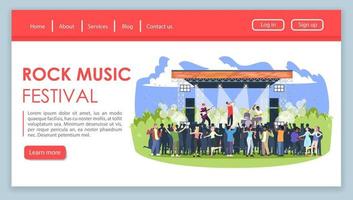 Rock music festival landing page vector template. Open air concert website interface idea with flat illustrations. Outdoor rockfest homepage layout. Sound party web banner, webpage cartoon concept