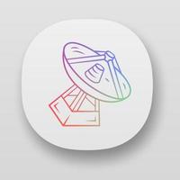 Radio telescope app icon. Antenna, radio receiver. Astronomy observing instrument. Parabolic antenna. Starry sky study. UI UX user interface. Web or mobile applications. Vector isolated illustrations