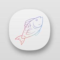 Fish app icon. Cafe, restaurant menu. Fish species. Underwater sea animal. Carp, trout, tuna dish. Healthy nutrition. UI UX user interface. Web or mobile applications. Vector isolated illustrations