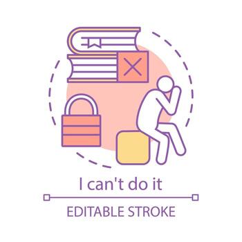 icono del concepto de problemas de aprendizaje. dificultades idea ilustración de línea fina. no puedo hacerlo. prueba fallida. desafío, búsqueda de soluciones. aprendizaje pesado. dibujo de contorno aislado vectorial. trazo editable vector