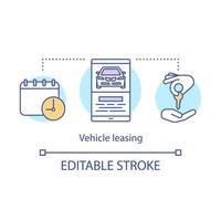 Vehicle leasing concept icon. Automobile hire, buying idea thin line illustration. Car rental. Auto rent, buy, sale. Automobile deal. Vector isolated outline drawing. Editable stroke