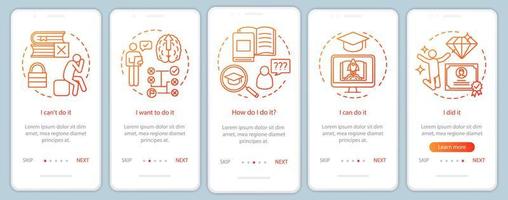 Education motivation onboarding mobile app page screen with linear concepts. Way to success. Careerist, yuppie, workaholic. Steps graphic instructions. UX, UI, GUI vector template with illustrations