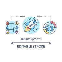 Business process concept icon. Business development model idea thin line illustration. Startup launch. Management. Company strategy. Economic indicators. Vector isolated drawing. Editable stroke