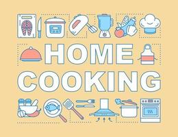 Home cooking word concepts banner. Personal chef. Cooking meal. Food preparing. Presentation, website. Isolated lettering typography idea with linear icons. Vector outline illustration