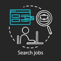 Search job concept chalk icon. Work finding idea. HR management. Headhunting, hiring. Recruitment, employment. Job application. Vector isolated chalkboard illustration