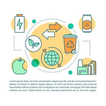 Waste recycling article page vector template. Environment care, zero waste. Brochure, magazine, booklet design element with linear icons and text. Print design. Concept illustrations with text space
