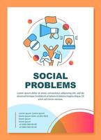 Social problems, issues poster template layout. Social disorganization. Antisocial behavior. Banner, booklet, leaflet print design with linear icons. Vector brochure page layouts, advertising flyers