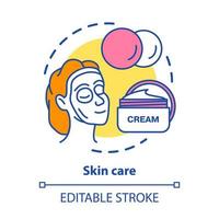 Skin care concept icon. Cosmetology salon, SPA facial procedures idea thin line illustration. Skincare, face treatment products. Moisturising cream vector isolated outline drawing. Editable stroke