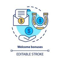 Casino welcome bonuses concept icon. Reward program idea thin line illustration. Good luck fortune. Financial success. Profit, income. Vector isolated outline drawing. Editable stroke