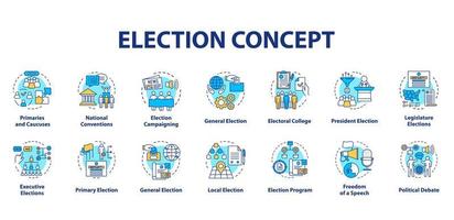 Election concept icons set. Political campaign and propaganda idea thin line illustrations. President elections. Public opinion and voting. Vector isolated outline drawings. Editable stroke