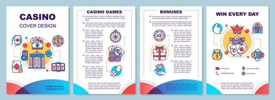 Casino brochure template layout. Gambling. Card games, slots, betting. Flyer, booklet, leaflet print design with linear icons. Vector page layouts for magazines, annual reports, advertising posters