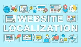 banner de conceptos de palabra de localización de sitios web. administrar sitios web multilingües, seo internacional. presentación, sitio web. idea de tipografía de letras aisladas con iconos lineales. ilustración de contorno vectorial vector