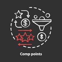 Casino comp points chalk concept icon. Redeem points and bonuses idea. Cashback and reward offer. Loyalty reward program. Vector isolated chalkboard illustration