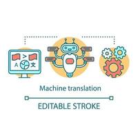 Translation services concept icon. Automated machine interpretation idea thin line illustration. Multilingual automatic online chatbot, bot. Vector isolated outline drawing. Editable stroke
