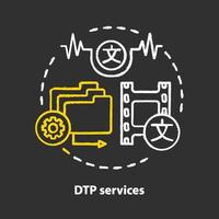 icono de concepto de tiza de servicios dtp. idea de servicios de autoedición. documento de creación y optimización. edición de textos, traducción de contenido y formato de texto. vector ilustración de pizarra aislada