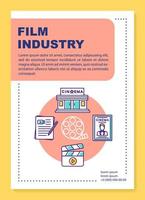 Film industry poster template layout. Cinematography, video production. Banner, booklet, leaflet print design with linear icons. Vector brochure page layouts for magazines, advertising flyers