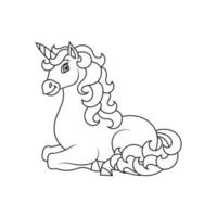 Cute unicorn. Magic fairy horse. Coloring book page for kids. Cartoon style. Vector illustration isolated on white background.