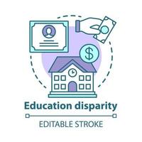 Education disparity concept icon. Educational inequality idea thin line illustration. School funding. Student loan, financial aid. Paid education. Vector isolated outline drawing. Editable stroke