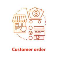 Customer order red concept icon. Online shopping application idea thin line illustration. Choosing goods in internet store. Digital marketing, merchandise. Vector isolated outline drawing
