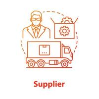 Supplier red concept icon. Cargo transportation idea thin line illustration. Parcel shipping. Delivery service management. Product transfer. Logistics and distribution. Vector isolated outline drawing