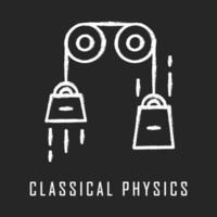 Classical physics chalk icon. Laws of motion and gravitation. Mechanical energy. Theoretical kinematics physical experiment. Basis of classical mechanics. Isolated vector chalkboard illustration