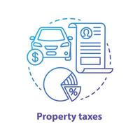 Property taxes blue concept icon. Tax on value of possessions idea thin line illustration. Real estate, automobile ad-valorem taxation. Goods percent share deduction. Vector isolated outline drawing