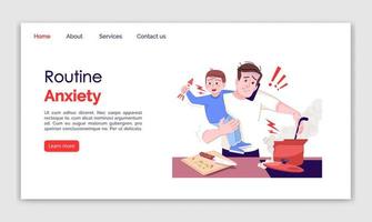 Routine anxiety landing page vector template. Everyday stress website interface idea, flat illustrations. Single parent homepage layout. Household work. Parenting web banner, webpage cartoon concept