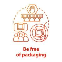 Be free of packaging red concept icon. Zero waste idea thin line illustration. Drop shipping service. Direct products delivery. Sustainable package. Vector isolated outline drawing