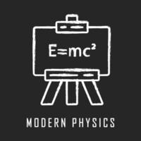 Modern physics chalk icon. Theory of relativity and quantum mechanics. Branch of physics. Up-to-date physics and learning. Einstein formula on whiteboard. Isolated vector chalkboard illustration