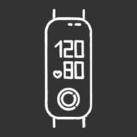 Fitness tracker with blood pressure measurement chalk icon. Wellness device with electronic tonometer. Smartwatch with cardiovascular condition monitoring. Isolated vector chalkboard illustration