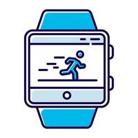 rastreador de fitness ejecutando el icono de color de la aplicación. función de reloj inteligente, capacidad de pulsera y servicio de bienestar. aplicación de salud y deporte. velocímetro y seguimiento de pasos. ilustración vectorial aislada vector