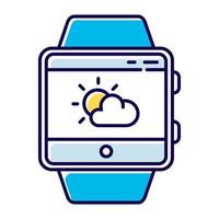 Weather forecast smartwatch function color icon. Fitness wristband capability. Modern device. Current state of atmosphere . Temperature, humidity and wind. Isolated vector illustration