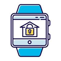 icono de color de función de reloj inteligente de monitoreo de seguridad en el hogar. característica del dispositivo de control remoto del sistema de alarma de la casa. capacidad de pulsera de fitness. cerradura abierta en el símbolo de la casa. ilustración vectorial aislada vector
