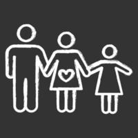 Family planning chalk icon. Husband and wife raising child. Loving mother and father with happy daughter. Healthy spousal relationship. Kid with parents. Isolated vector chalkboard illustration