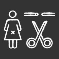 Forced sterilization chalk icon. Unintendend pregnancy prevention method. Female fallopian tube blocked. Birth control option. Compulsory sterilization. Isolated chalkboard vector illustration