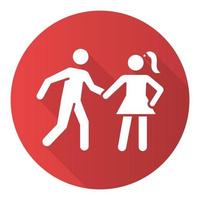 Date rape red flat design long shadow glyph icon. Women abuse, violent behavior. Sexual harassment of young females. Victim of assault. Sexual activity without consent. Vector silhouette illustration