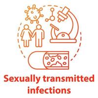 Infecciones de transmisión sexual icono rojo degradado concepto. ilustración de línea fina de idea stis. enfermedades venéreas. sexo sin protección. bacterias, virus. dibujo de contorno aislado vectorial vector